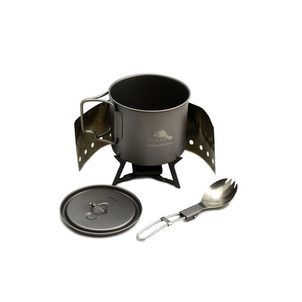 TOAKS Ultralight Titanium Cook System w/ Solid Alcohol Stove, Grey, CS-01, EDEMO1