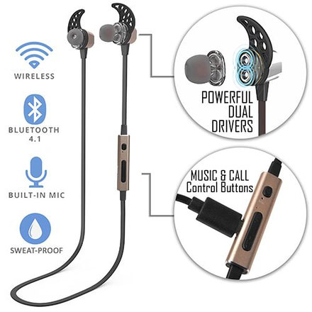 TRAKK METAL Bluetooth Magnetic Earbuds, Gold, Gold, TRK-07006