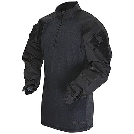 Tru-Spec 1/4 Zip Tac Response Combat Shirt Nylon/Cotton Rip-Stop, Black/Black, Medium Regular 2548004