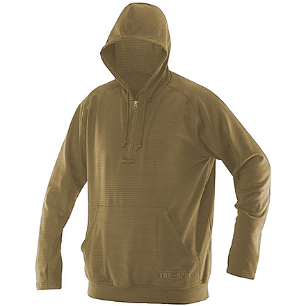 Tru-Spec Shirt, 24-7 Coyote Grid Fleece Hoodie, Extra Small Regular 2421002