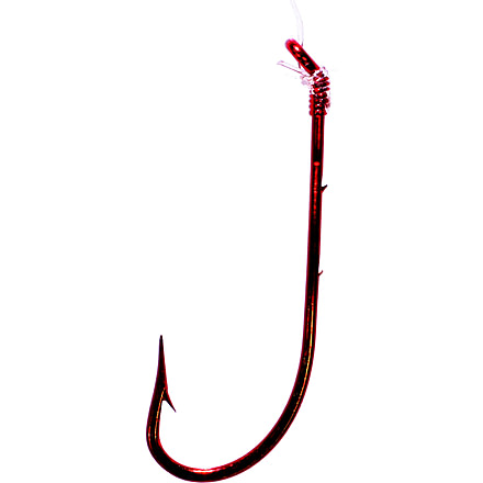 Tru-Turn Snelled Hook, Spear Point, Non-Offset Baitholder, Down Eye, Blood Red, Size 1, 5 Per Pack, 303G 1