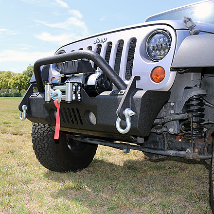 Tuff Stuff Overland Stubby Front Winch Bumper for 07-18 Jeep Wrangler JK, Matte, Black, NSN N, TS-FB-JK-STB