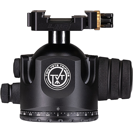 Two Vets Tripods Inc 55MM Dual Tension Ballhead w/Arcalock Dual Clamp, Arca Swiss and Picatinny, Black, 3in, 850044845262