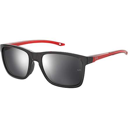 Under Armour Hustle JR Sunglasses with Transparent Jet Grey Frame and Red Temple Tips with Silver Mirror Lens, Medium, UA7002S 268-T4