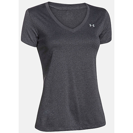 Under Armour Tech Short Sleeve V-Neck - Solid - Women's-Carbon Heather/Metallic Silver-Small