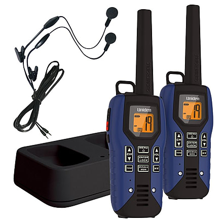 Uniden 50-Mile GMRS/FRS Radio - 2 Radios, Micro USB, Charge Cradle,TRU waterproof, Headset, Navy/Black GMR5095-2CKHS