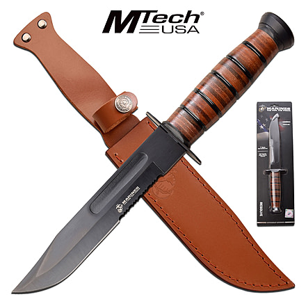 USMC Resolve Clamshell Fixed Blade Knife, 7 in, 3Cr13 Stainless Steel Stainless Steel, Bowie, Brown, MT-122MRCS