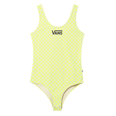 Vans Quantum Bodysuit Tops - Womens, Lemon Tonic Checkerboard, Small, VN0A4DRKVD7-LTC-S