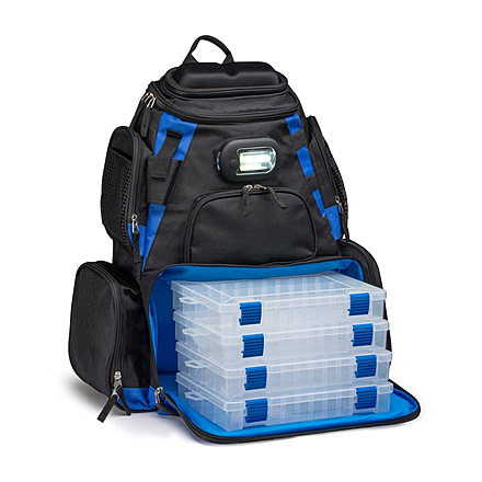 Vexan Backpack Tackle Box w/LED Light, Black/Blue, Large, VI-BP-BB