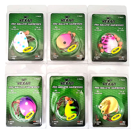 Vexan Six 2-Packs Glow Walleye Crawler Harnesses, Kit 1, White Wonderbread/Pink/Orange/Purple/Green/Black/G, 48, Var 2PK WH-1-2-3-4 Harn