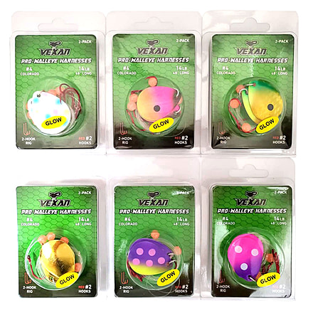 Vexan Six 2-Packs Glow Walleye Crawler Harnesses, Kit 3, White Wonderbread/Pink/Orange/Green/Gold/Purple, 48, Variety #7 WH