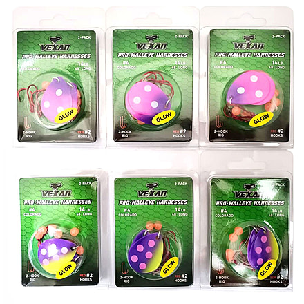 Vexan Two-fer Six 2-Packs Glow Walleye Crawler Harnesses, Purple Haze/Slug Bug, 48 in, Two-fer #3 WH