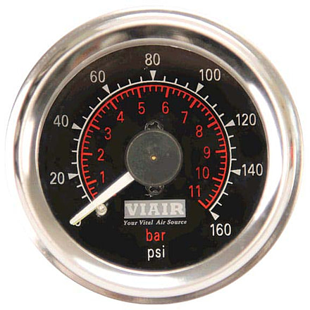 VIAIR 2in Dual Needle Gauge, Black Face, Illuminated, 160 PSI, 90082
