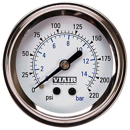 VIAIR 2in Single Needle Gauge, White Face, Illuminated, 220 PSI, 90089