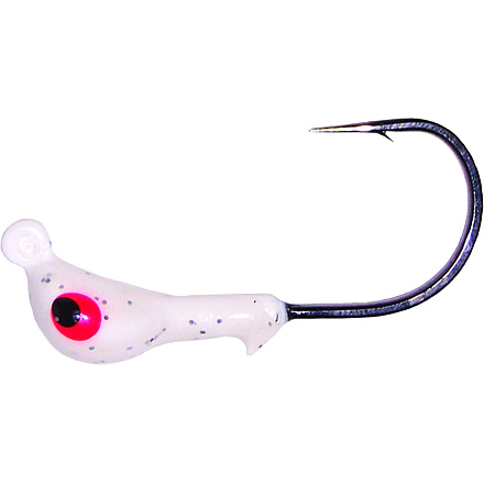 Wahoo Fishing Products Wahoo JerkJig Jighead 1/16 oz, 2/0 Black Nickel Hook White Silver Flake, 4/Card, WAH-JJ16-1S