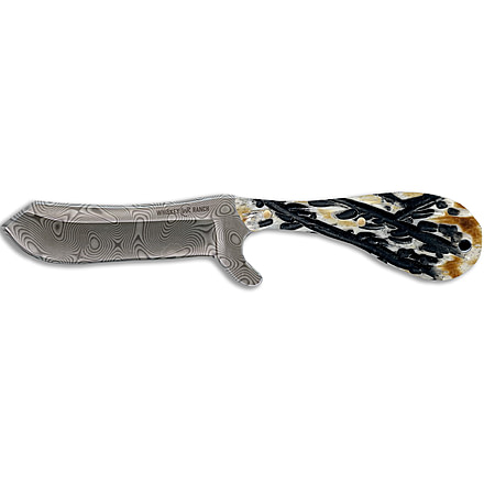 Whiskey Bent Knives Bullcutter Fixed Knife w/Damascus Blade, 440 Steel Blade, 6in Overall Length, Natural Handle, Burnt Bone, WB42-19