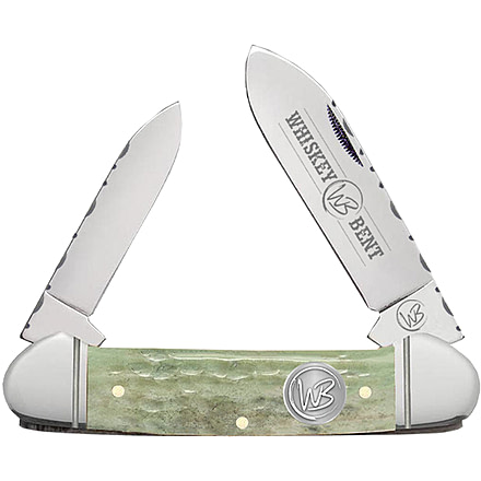 Whiskey Bent Knives Canoe Filework Folding Knife, Clip Point & Spey Blades, 440 Steel Blade, 4.125in Closed Length, Natural Bone Handle, Ivy, WB17F-30