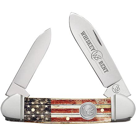 Whiskey Bent Knives Canoe Folding Knife, Spear & Pen Blades, 440 Steel Blade, 3.63in Closed Length, Acrylic Handle, Patriot, WB12-01