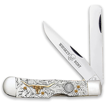 Whiskey Bent Knives Trapper Bullcutter Folding Knife, Clip Point & Locking Bullcutter Blades, 440 Steel Blades, 4.125in Closed Length, Acrylic Handle, Toro, WB45-22