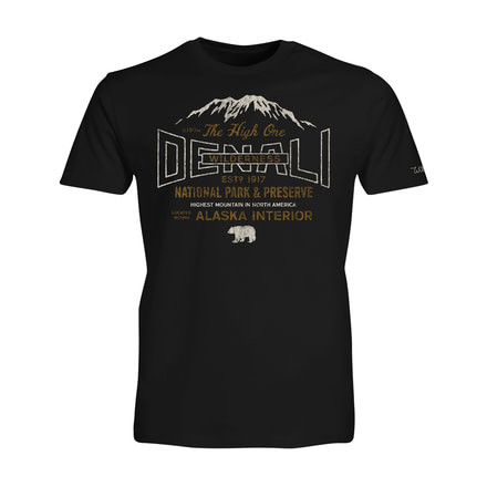 Wilder and Sons Denali National Park Short Sleeve T-Shirt, Small, Black, WSN01295-Black-XL
