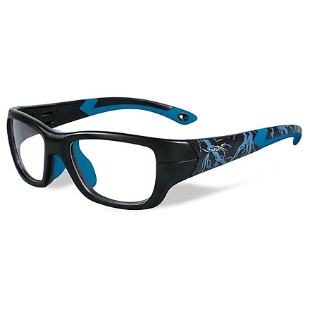 Wiley X Youth Force Flash Sunglasses,Matte Black w/Lightning/Electric Blue,Clear Lens YFFLA04