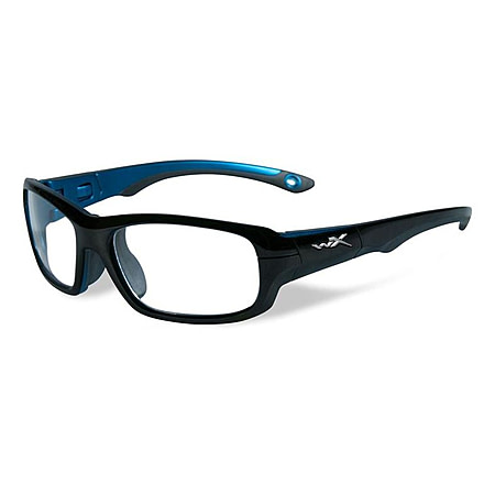 Wiley X Youth Force Gamer Sunglasses,Gloss Black/Metallic Blue,Clear Lens YFGAM02