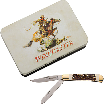 Winchester Knife 6.25'' Oal Stag Trapper W/knife Tin