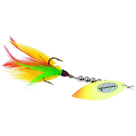 Windels Tackle Company Pike Harasser Magnum Bucktail Spinner, 5/0 Hook, Perch/Flame, #5 Blade, 6in, 3/4oz, PHM-8F