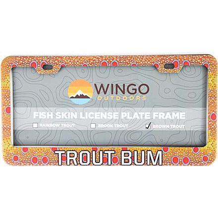 Wingo Outdoors License Plate Frame, Brown Trout, Trout Bum, 12 x 7 inches, W-LIC-104-TB