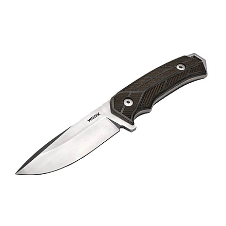 WOOX Rock 62 Fixed Blade Knife, 4.25 in, Drop Point, Stonewashed, Sleipner Steel Blade, Engraved German Micarta Handle, BU.KNF001.06