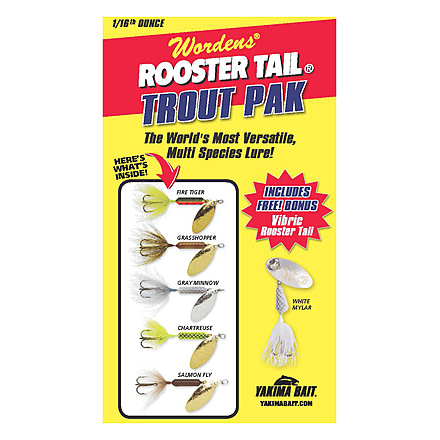 Wordens Original Rooster Tail Spinner Box Kit, 1/6OZ Panfish Pack w/five Rooster Tails and one free Vibric, RTBX.210.S774