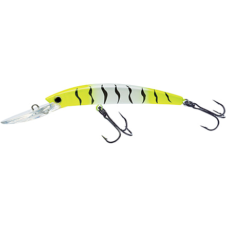 Yo-Zuri Crystal Minnow Deep Diver Walleye Trolling Bait 3/8oz 3-1/2in 7ft #6 Hooks, Chartreuse Tiger, R1205CLT