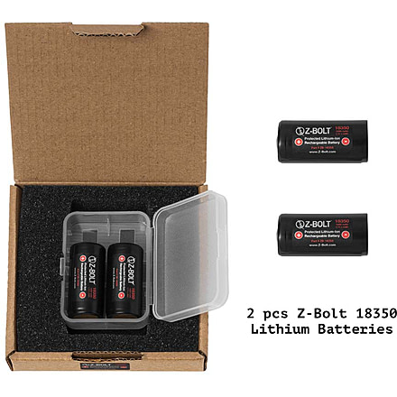 Z-Bolt Rechargeable 18350 Batteries for High Discharge Flashlights, Weapon Lights &amp; Illuminators, 2 Pack, BATTS-2x-18350