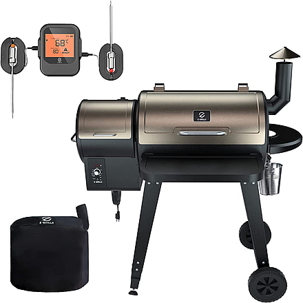 Z Grills 7-in-1 Wood Pellet Grill & Smoker w/ Wireless Meat Probe Thermometer, Brown/Black, Medium, ZPG-450APRO