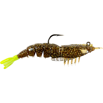 Z-Man Elaztech Ez Shrimpz Rigged 3.5in Rootbeer/Chartreuse Tail 2 Pack, EZSR-240PK2