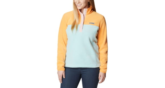Columbia Benton Springs Half Snap Fleece Pullover - Womens, Aqua Haze/Sunset Peach/Dusty Pink, Extra Small, 1860991321AaHzSstPhDstPkXS