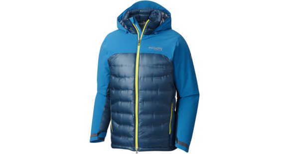 Columbia HeatZone 1000 TurboDown Hooded Jacket - Men's-Dark Compass/Phoenix Blue/Acid Yellow-Small