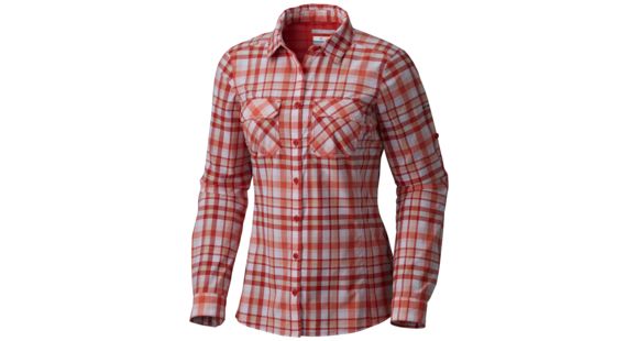 Columbia Saturday Trail Plaid Long Sleeve Shirt - Women's-Coral Plaid-Large
