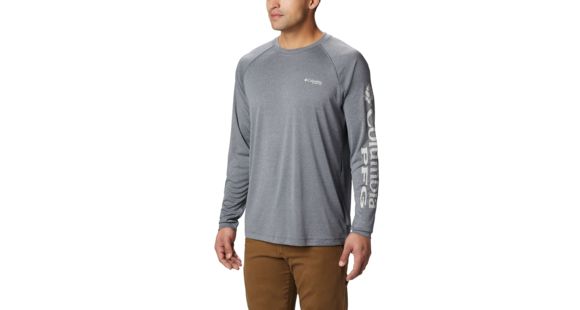 Columbia Terminal Tackle Heather Long Sleeve Shirt - Men's, Charcoal Hthr, Cool Grey Logo, Large, 170942-030-L