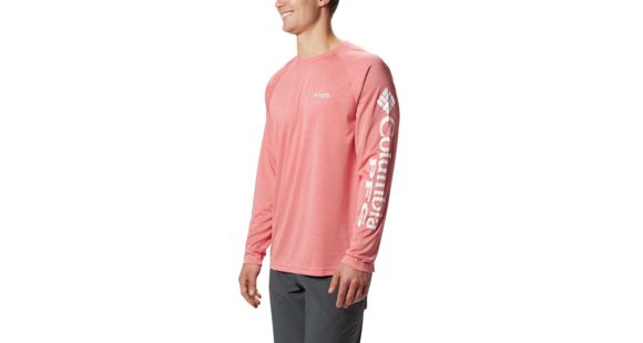 Columbia Terminal Tackle Heather Long Sleeve Shirt - Men's, Sunset Red Hthr, White Logo, Medium, 170942-683-M