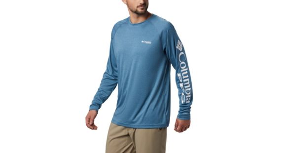 Columbia Terminal Tackle Heather LS Shirt - Men's, Dark Turquoise Heather, White Logo, Medium, 1709421435-M