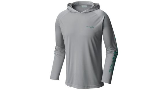 Columbia Terminal Tackle Hoodie - Men's, Cool Grey/Thyme Green Logo, Small, 1536171019-S