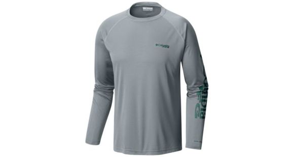 Columbia Terminal Tackle Long Sleeve Shirt - Men's, Cool Grey/Thyme Green Logo, Large, 1388261026-L