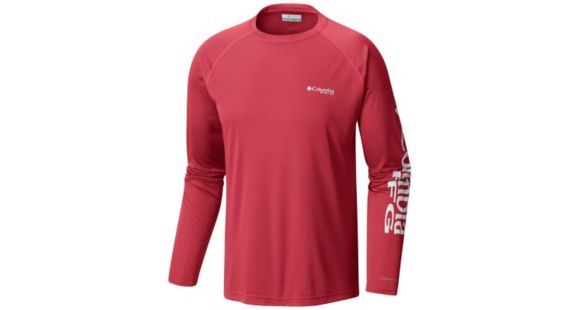 Columbia Terminal Tackle Long Sleeve Shirt - Men's, Sunset Red, White Logo, Extra Large, Tall, 138826-683-XLT