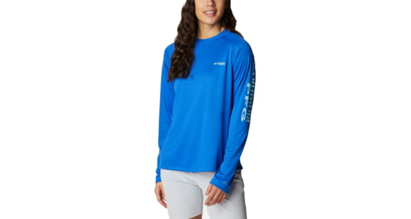 Columbia Tidal Tee II Long Sleeve Shirt - Womens, Blue Macaw/Gulf Stream Logo, Small, 1577661408BlMcwGlfStrmLgS