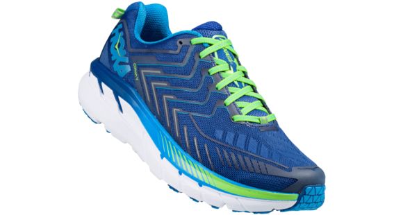 Hoka Clifton 4 Road Running Shoe - Men's-True Blue/Jasmine Green-Medium-10.5