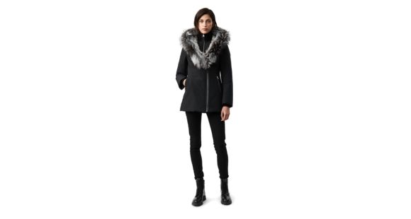 Mackage Akiva Waterproof Down Coat w/ Fur Hood, Black / Silverfox Fur, Large, Akiva-XR-Black/Silver-L