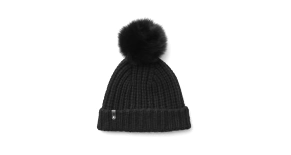 Mackage Doris Classic Knit Hat w/ Fox Fur Pompom - Women's, Black/Black, One Size, Doris-R-Black/Black