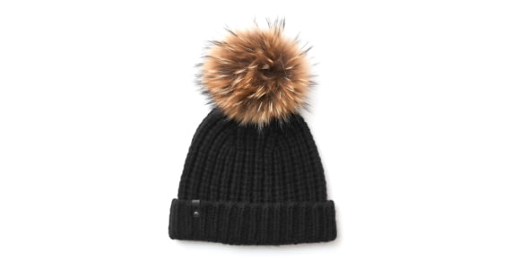Mackage Doris Classic Knit Hat w/ Fox Fur Pompom - Women's, Black, One Size, Doris-R-Black