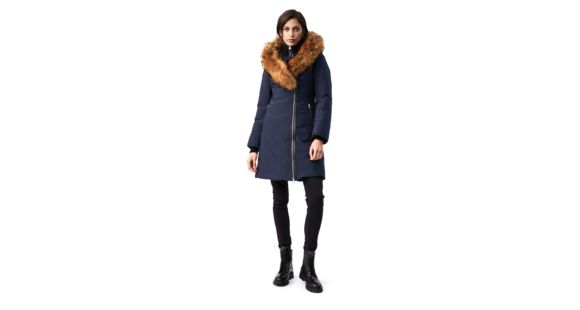 Mackage Trish Mid-Length Down Coat - Women's, Navy / Natural Fur, Extra Large, Trish-R-Navy-XL
